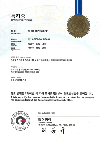 컬러우드칩 특허증